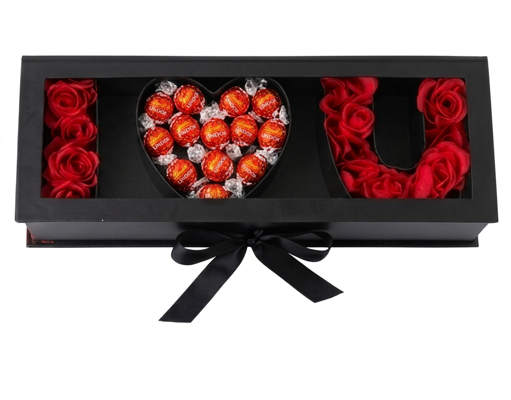 "I Love You" Luxury Gift Box with Choclate & Red Roses