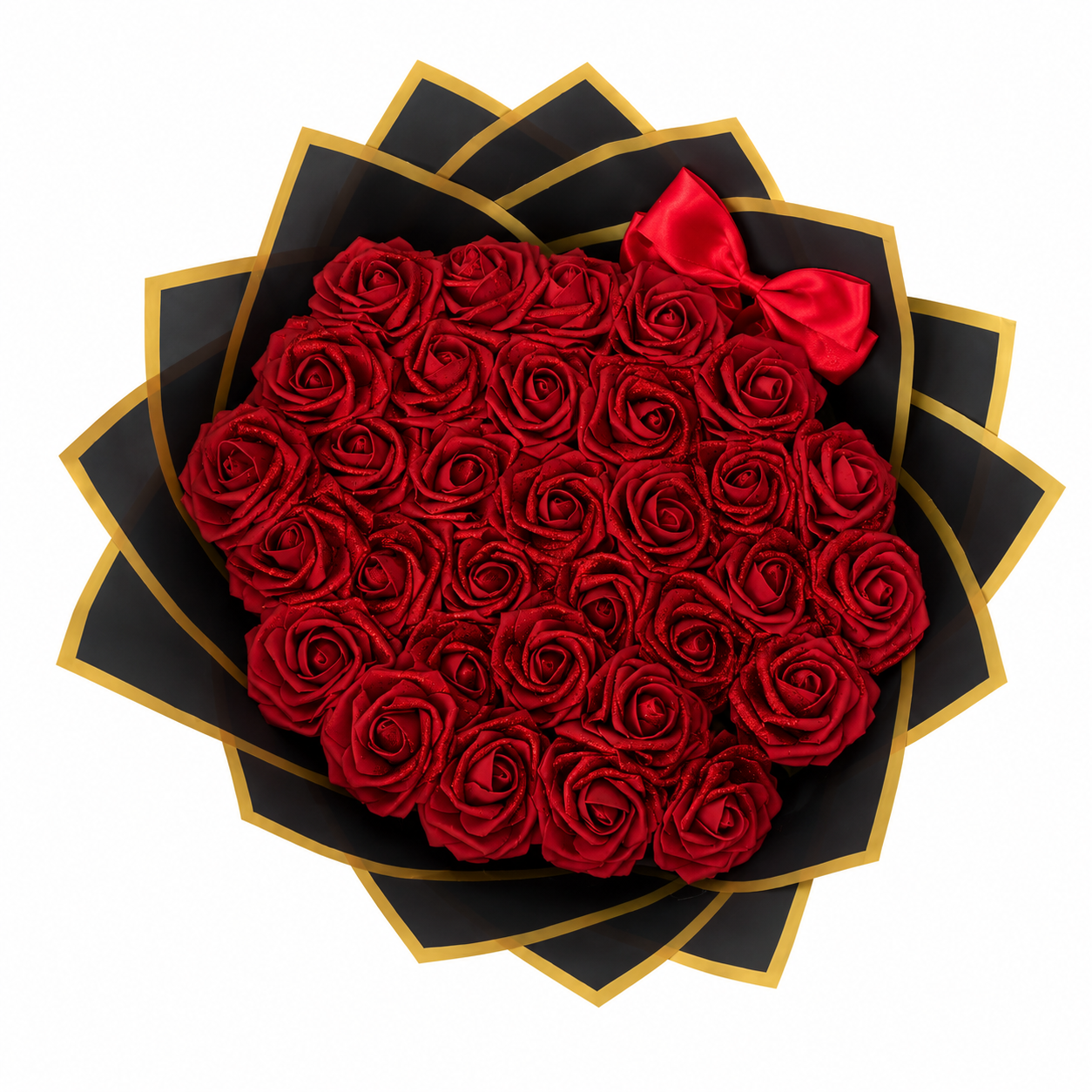 Luxury Red Rose Bouquet – Black & Gold Wrapped